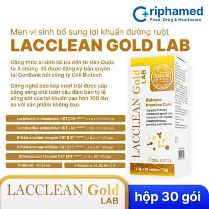 Men vi sinh bổ sung lợi khuẩn Lacclean Gold LAB (Hộp 30 gói)
